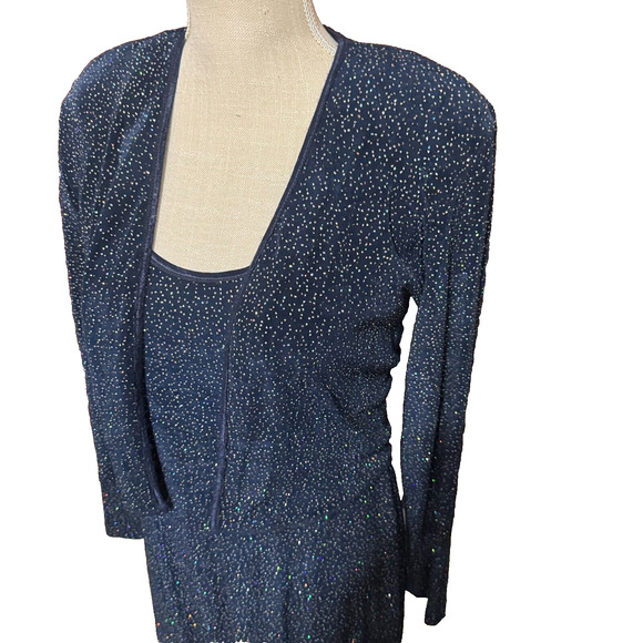 Vintage Rabbit Designs Dress Sz 12 Navy Blue Glitter Formal Glam 2 pc event 90s - Picture 2 of 11